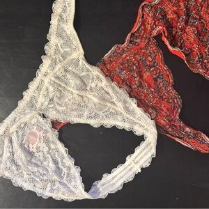 Free People Floral Lace bralettes in White and Red